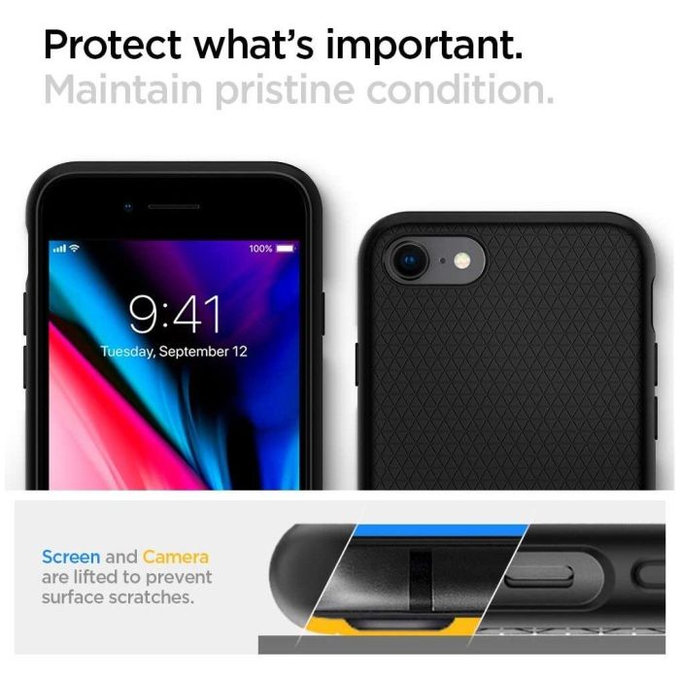 Spigen - Étui Liquid Air pour iPhone 7, 8, SE 2020 & SE 2022, noir