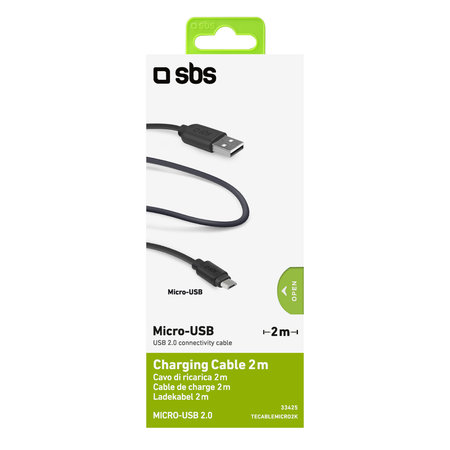 SBS - Câble Micro-USB / USB (2m), noir