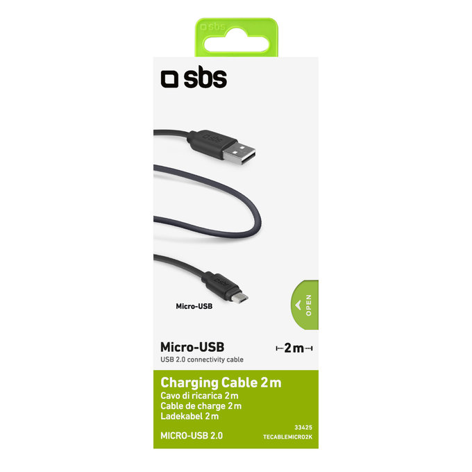 SBS - Câble Micro-USB / USB (2m), noir