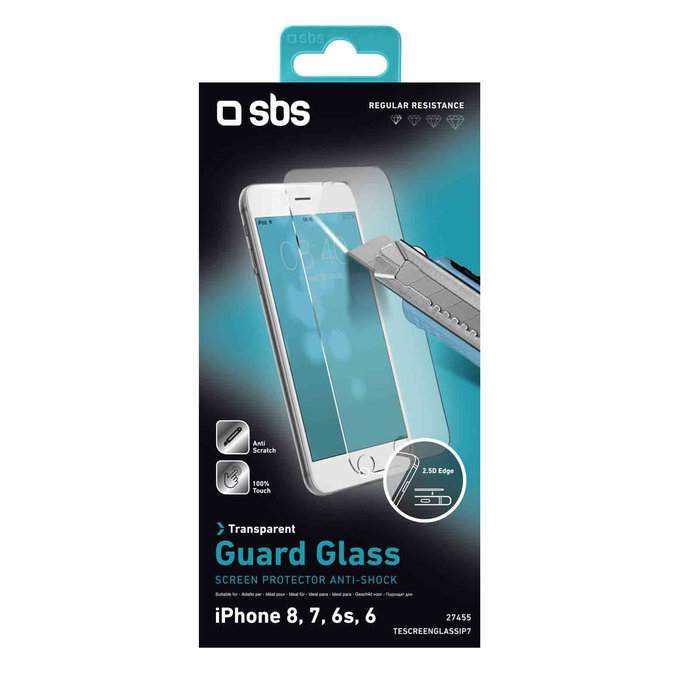 SBS - Verre Trempé pour iPhone 6, 6s, 7, 8, SE 2020 & SE 2022, transparent