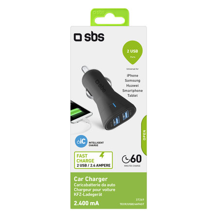 SBS - Chargeur de voiture 2x USB, 2,4A, noir