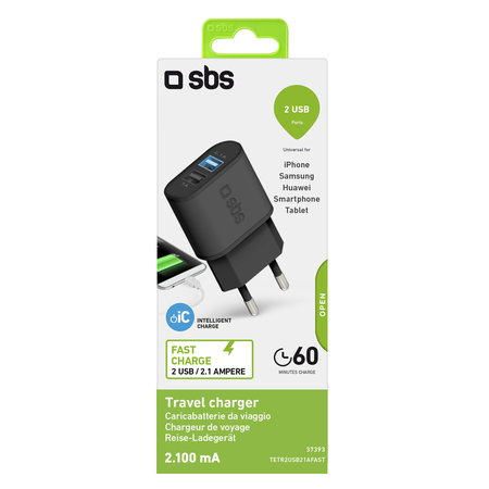 SBS - Adaptateur de charge 10 W 2x USB, noir