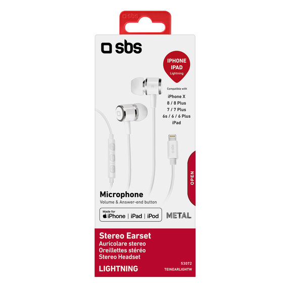 SBS - Microphone pour casque, Lightning, blanc