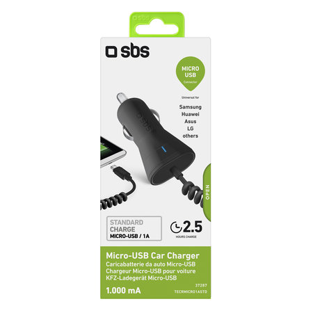 SBS - Chargeur de voiture USB, Micro-USB, 1A, noir