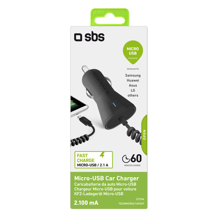 SBS - Chargeur de voiture Micro-USB, 2,1A, noir