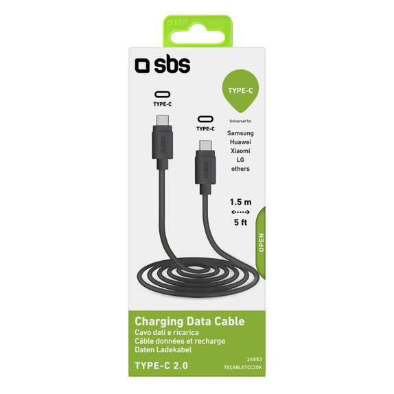 SBS - Câble USB-C / USB-C (1,5 m), noir