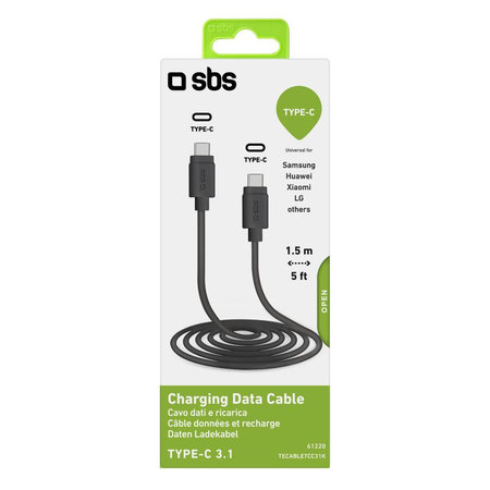 SBS - Câble USB-C / USB-C (1,5 m), noir