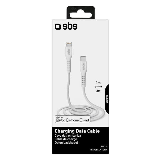 SBS - Câble Lightning / USB-C (1m), noir