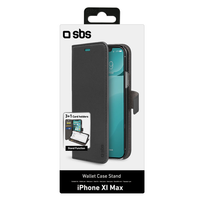 SBS - Étui portefeuille avec support pour iPhone 11 Pro Max, noir