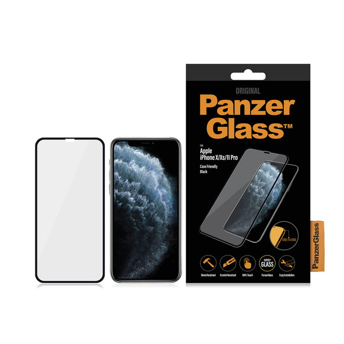 PanzerGlass - Compatible avec les coques en verre trempé pour iPhone X, XS et 11 Pro, noir