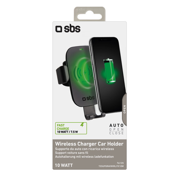 SBS - Support de voiture par gravité pour chargement sans fil, 10W, Qi, noir