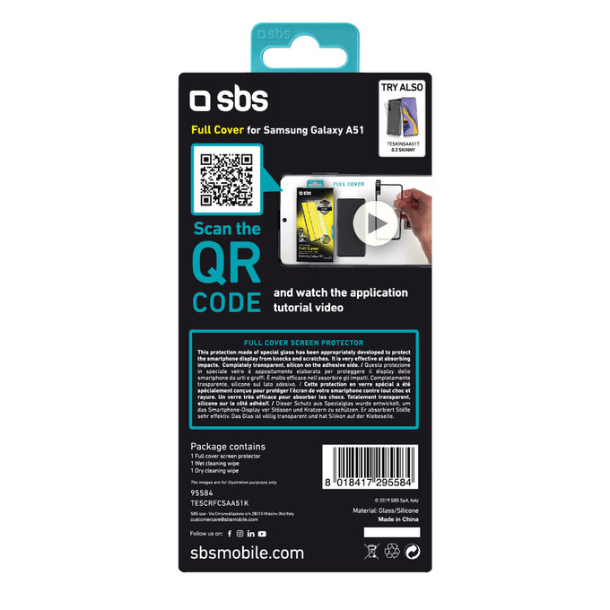 SBS - Coque complète en verre trempé pour Samsung Galaxy A51, A52 & A52 5G, noir