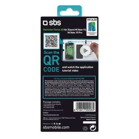 SBS - Verre Trempé 4D Full Glass pour Xiaomi Mi Note 10, Mi Note 10 Pro, noir