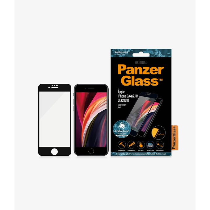 PanzerGlass - Coque en verre trempé Friendly AB pour iPhone 6, 6s, 7, 8, SE 2020 & SE 2022, noir