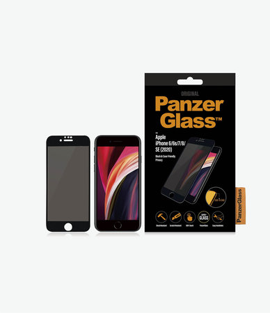 PanzerGlass - Étui de confidentialité en verre trempé compatible avec iPhone 6, 6s, 7, 8, SE 2020 et SE 2022, noir