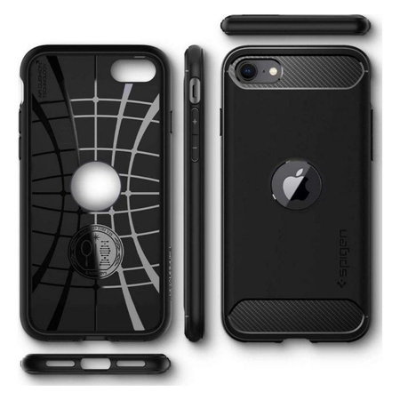 Spigen - Coque Rugged Armor pour iPhone SE 2020 & SE 2022, noire