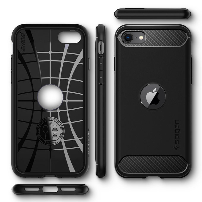 Spigen - Coque Rugged Armor pour iPhone SE 2020 & SE 2022, noire