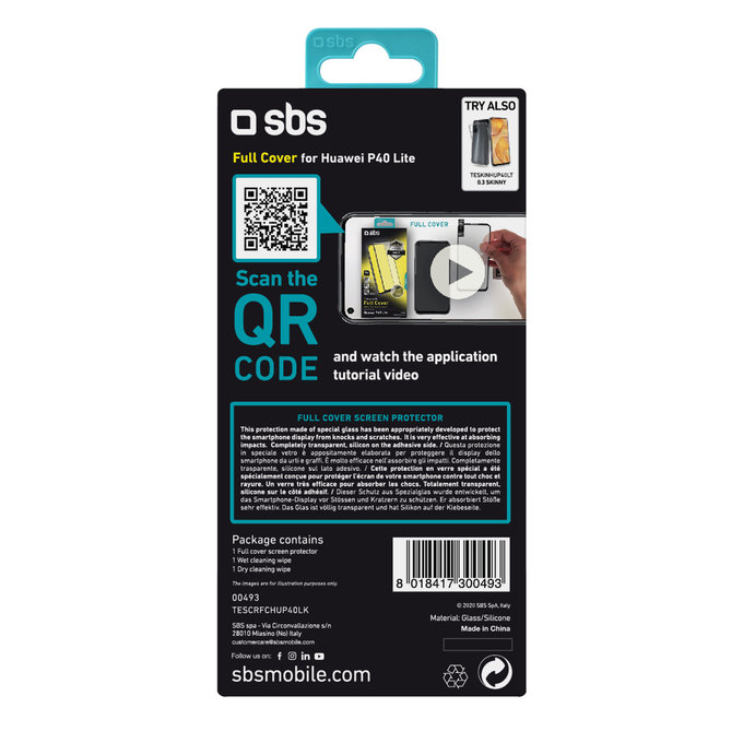 SBS - Couverture complète en verre trempé pour Huawei P40 Lite, noir