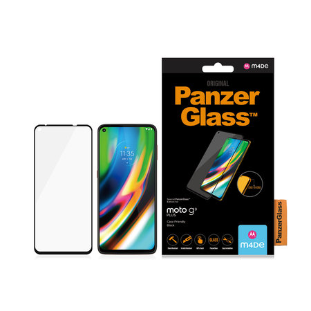 PanzerGlass - Compatible avec les coques en verre trempé pour Motorola Moto G9 Plus, noir