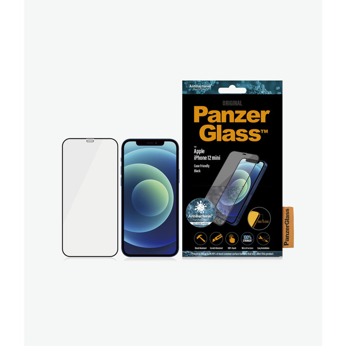PanzerGlass - Étui en verre trempé Friendly AB pour iPhone 12 mini, noir