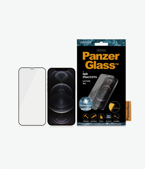 PanzerGlass - Étui en verre trempé Friendly AB pour iPhone 12 & 12 Pro, noir