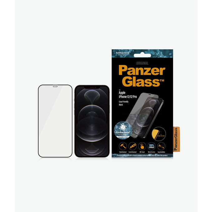 PanzerGlass - Étui en verre trempé Friendly AB pour iPhone 12 & 12 Pro, noir
