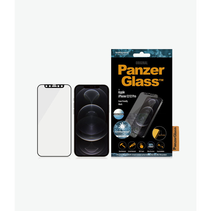 PanzerGlass - Coque en verre trempé antireflet pour iPhone 12 & 12 Pro, noir