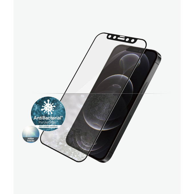 PanzerGlass - Coque en verre trempé antireflet pour iPhone 12 & 12 Pro, noir