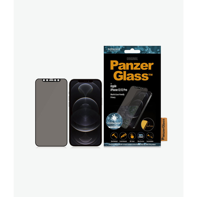 PanzerGlass - Verre trempé Privacy Case Friendly AB pour iPhone 12 & 12 Pro, noir