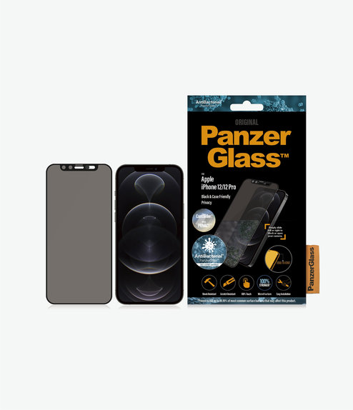 PanzerGlass - Verre trempé Privacy Case Friendly CamSlider AB pour iPhone 12 & 12 Pro, noir