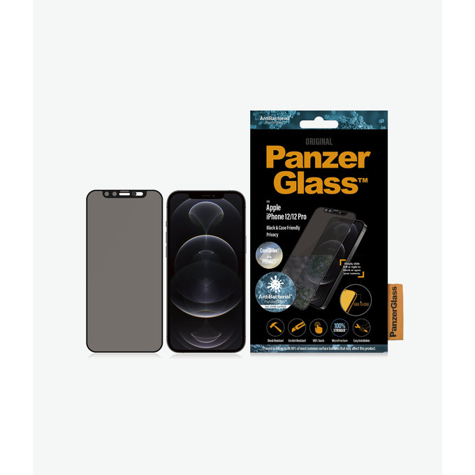 PanzerGlass - Verre trempé Privacy Case Friendly CamSlider AB pour iPhone 12 & 12 Pro, noir