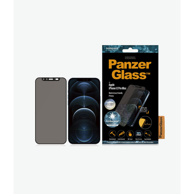 PanzerGlass - Verre Trempé Privacy Case Friendly CamSlider AB pour iPhone 12 Pro Max, noir