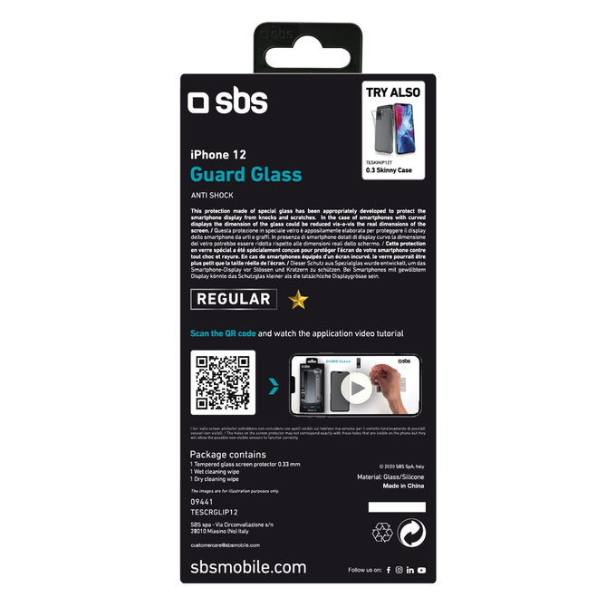SBS - Verre Trempé pour iPhone 12 mini, transparent