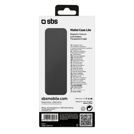 SBS - Étui Book Wallet Lite pour iPhone 12 mini, noir