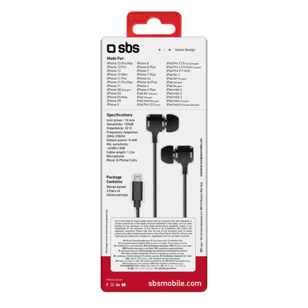 SBS - Microphone pour casque, Lightning, noir