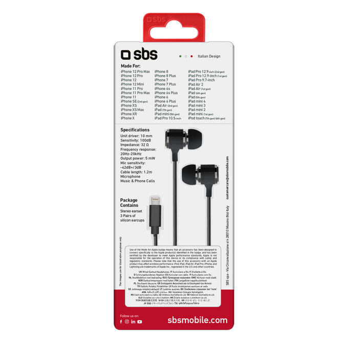 SBS - Microphone pour casque, Lightning, noir