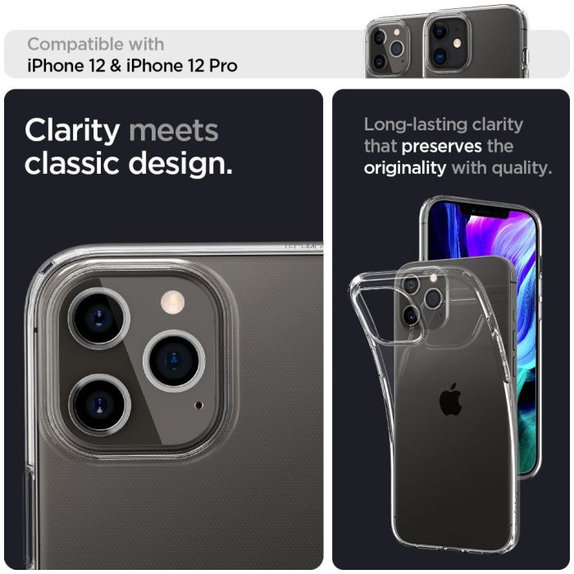 Spigen - Étui Liquid Crystal pour iPhone 12 ét 12 Pro, Crystal Clear