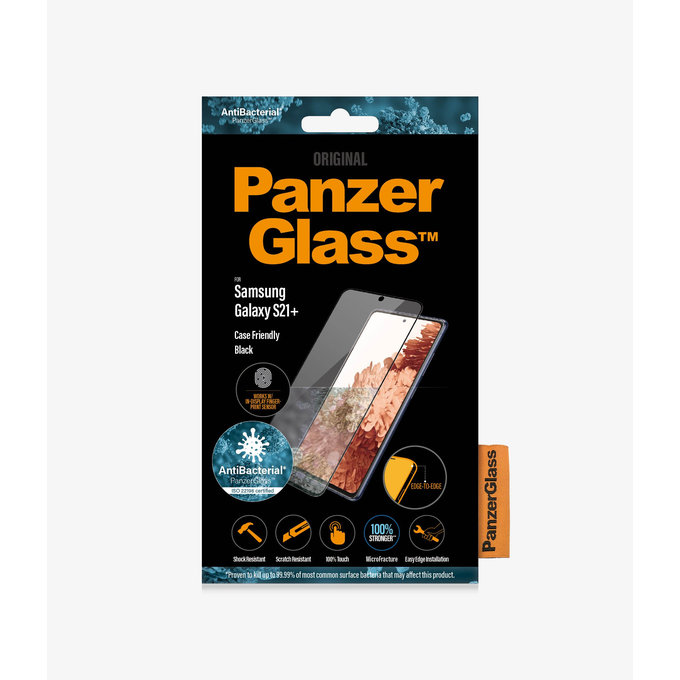 PanzerGlass - Étui en verre trempé Friendly AB pour Samsung Galaxy S21+, Empreinte digitale komp., noir