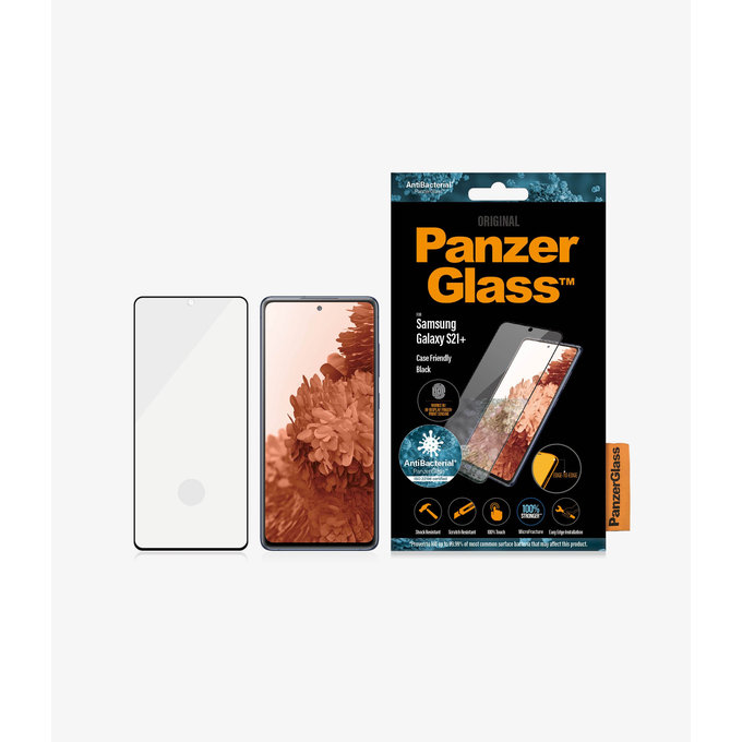PanzerGlass - Étui en verre trempé Friendly AB pour Samsung Galaxy S21+, Empreinte digitale komp., noir