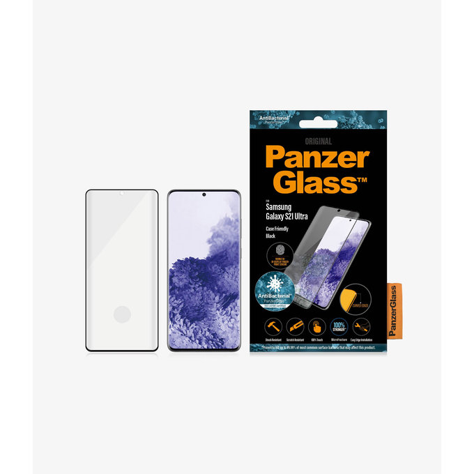PanzerGlass - Étui en verre trempé Friendly AB pour Samsung Galaxy S21 Ultra, Empreinte digitale komp., noir