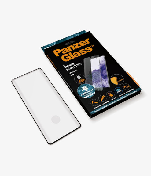 PanzerGlass - Étui en verre trempé Friendly AB pour Samsung Galaxy S21 Ultra, Empreinte digitale komp., noir