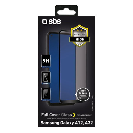 SBS - Coque complète en verre trempé pour Samsung Galaxy A12, A32 5G, M12, A13, A13 5G, A03 & A04s, noir