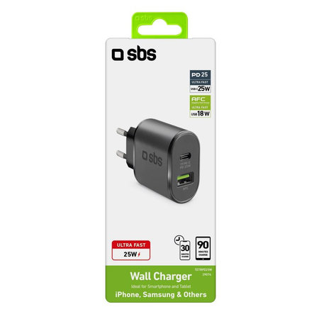 SBS - Adaptateur de charge 25 W USB, USB-C, noir