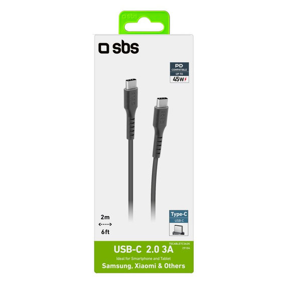 SBS - Câble USB-C / USB-C (2m), noir