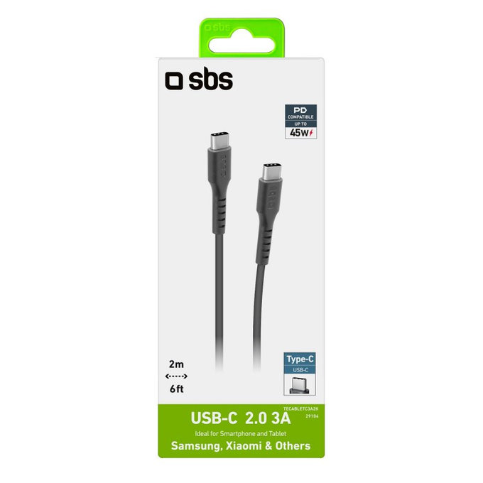 SBS - Câble USB-C / USB-C (2m), noir