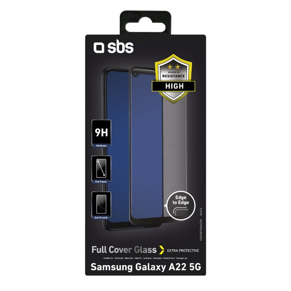 SBS - Couverture complète en verre trempé pour Samsung Galaxy A22 5G, noir
