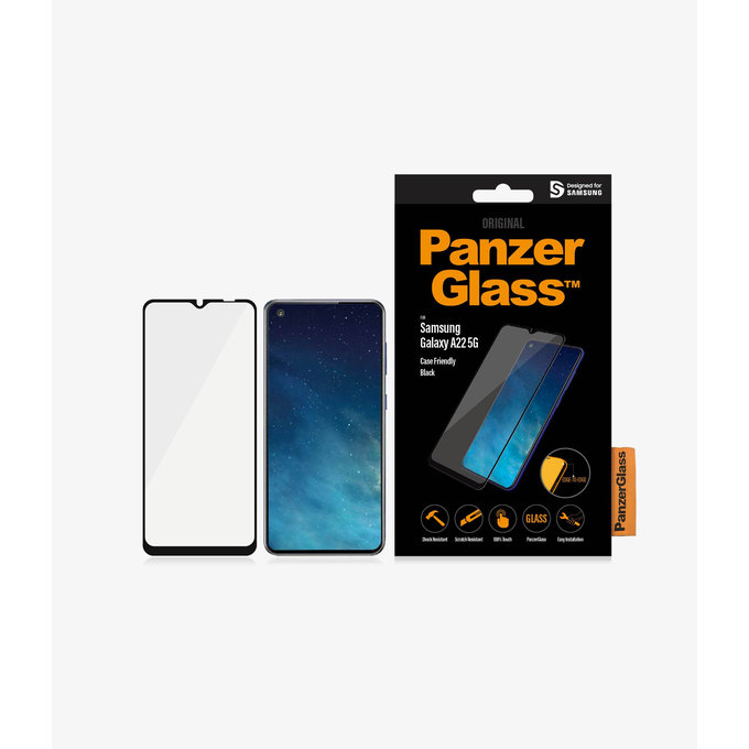 PanzerGlass - Compatible avec les coques en verre trempé pour Samsung Galaxy A22 5G, noir