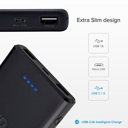 SBS - PowerBank 10 000 mAh, 2x USB, Micro-USB, noir