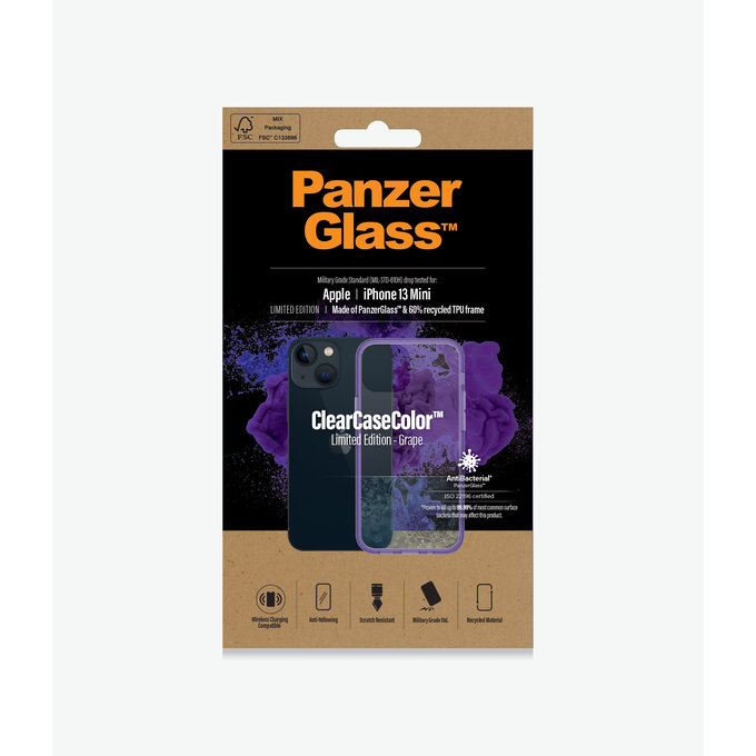 PanzerGlass - Étui ClearCaseColor AB pour iPhone 13 mini, raisin