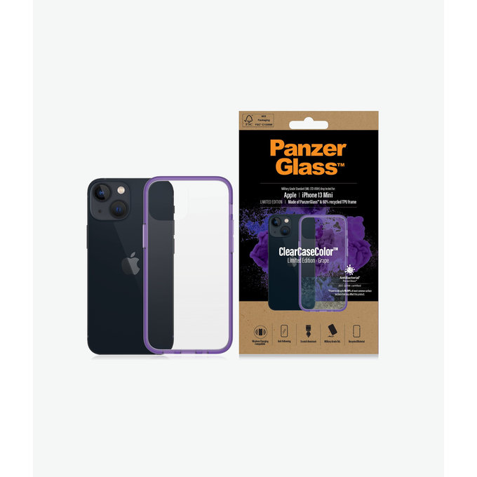 PanzerGlass - Étui ClearCaseColor AB pour iPhone 13 mini, raisin